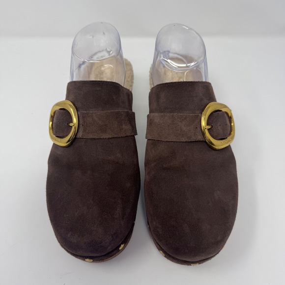 Vince Camuto Canzenee Suede Clogs Mules Women Size 9 Chocolate Brown Buckle - Picture 3 of 10
